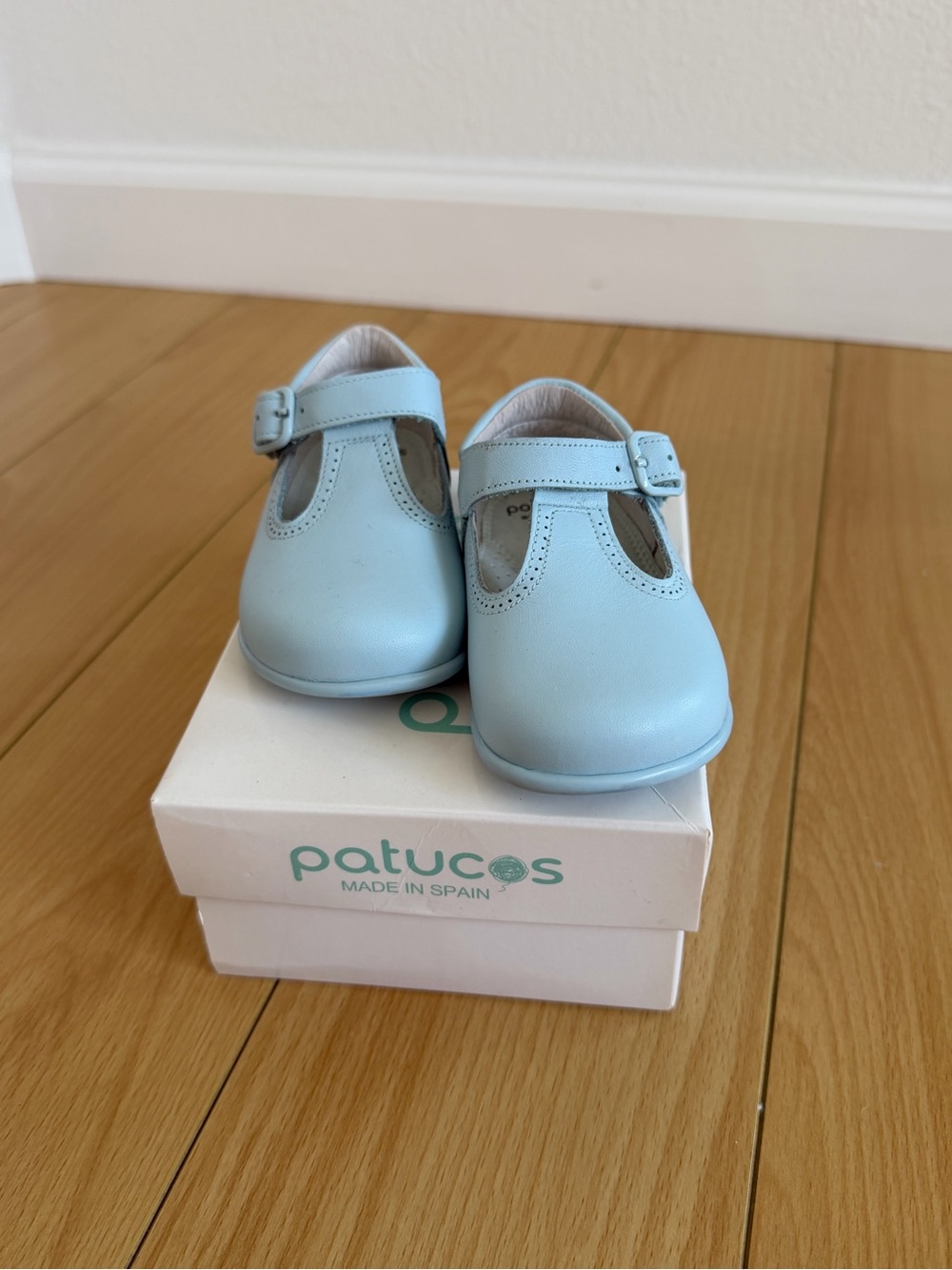 Patuco's Baby Blue T-Strap Leather Walker Shoes